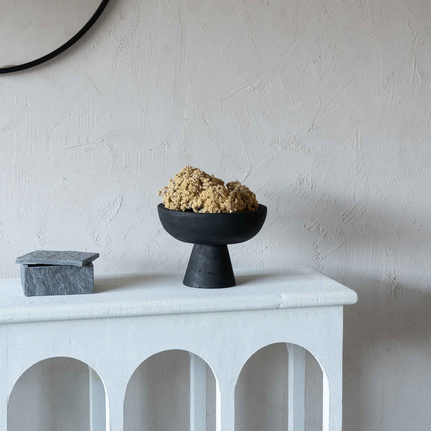 Sleek Timber Decorative Black Solid Wood Bowl With Base